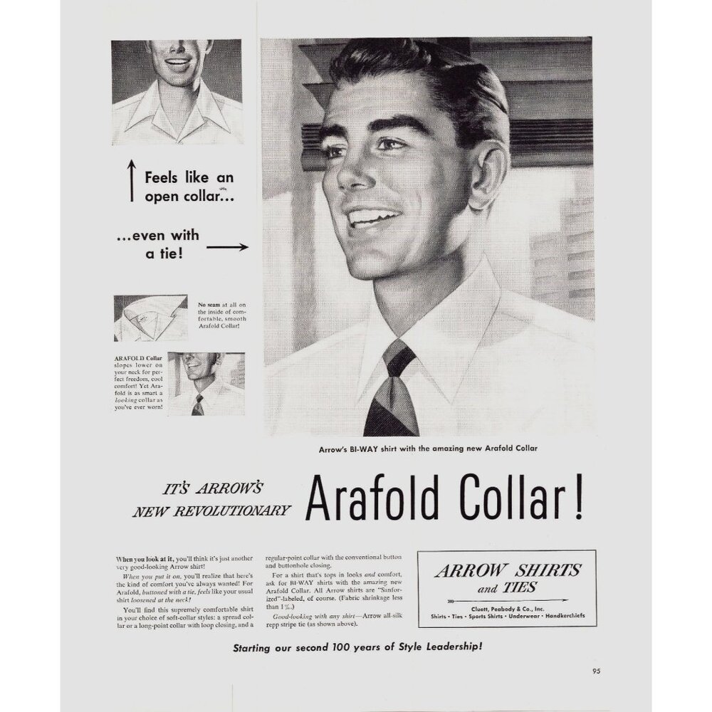 1951 Arrow Shirts and Ties Arafold Collar Vintage Print Ad Men's Shirt Wall Art
